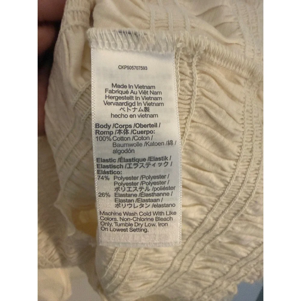 Madewell Cream Smocked Long Sleeve Puff Shoulder Blouse XXL Ivory Scoop Neck